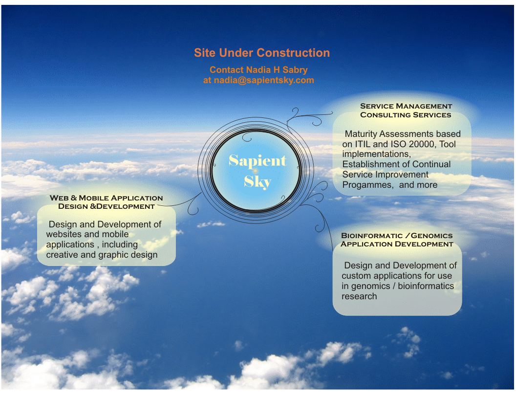 Sapient Sky - Service Management Consulting - Web and Mobile Application Development - Bioinformatics / Genomic Applications - Site under construction